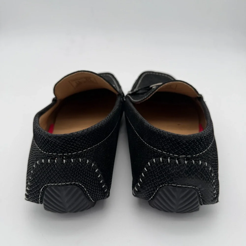 Rocawear Dwight Mens Black Faux Leather Snakeskin Textured Driving Loafers 9.5